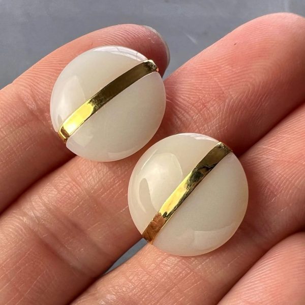 French White Agate and 18ct Yellow Gold Stripe Cufflinks