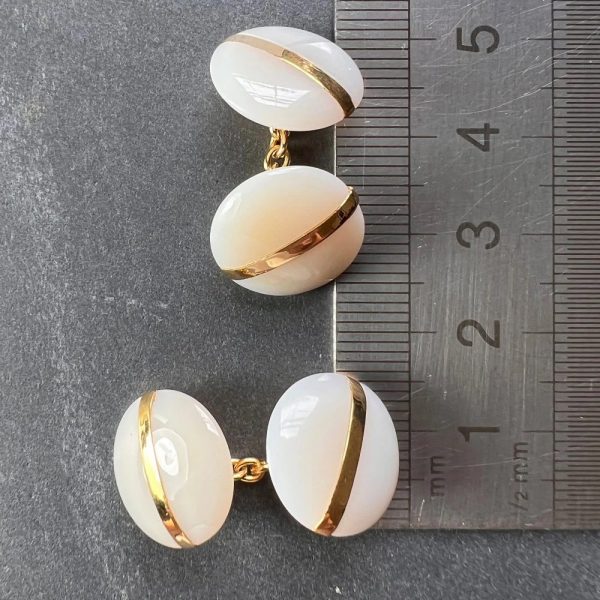 French White Agate and 18ct Yellow Gold Stripe Cufflinks
