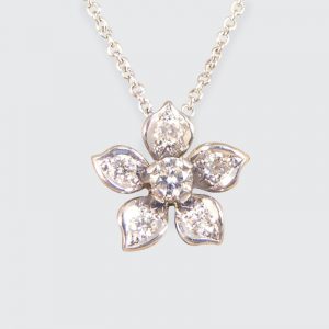 Modern Diamond Set Flower Pendant Necklace