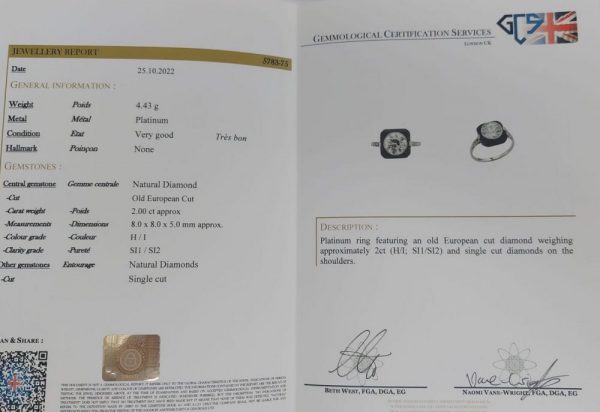 Cert for old cut diamond