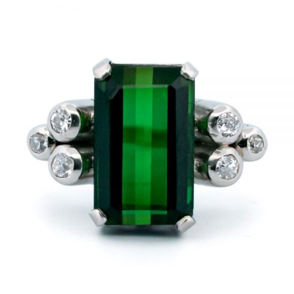 Vintage 4.50ct Green Tourmaline and Diamond Dress Ring