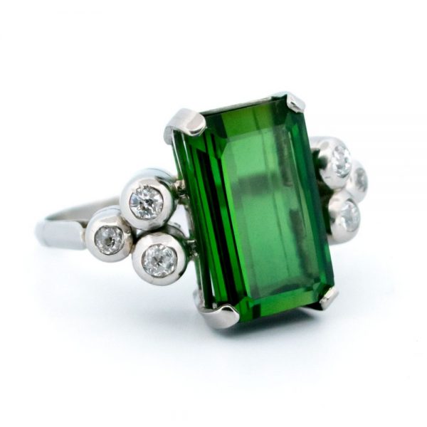 Vintage 4.50ct Green Tourmaline and Diamond Dress Ring