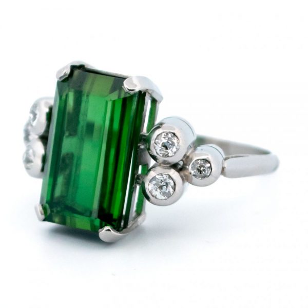 Vintage 4.50ct Green Tourmaline and Diamond Dress Ring