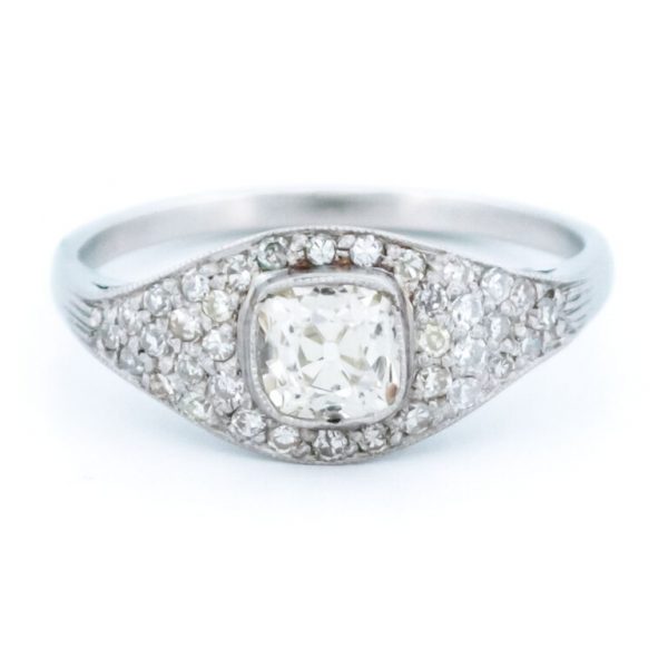 Vintage Cushion Cut Diamond Platinum Ring, 0.92ct