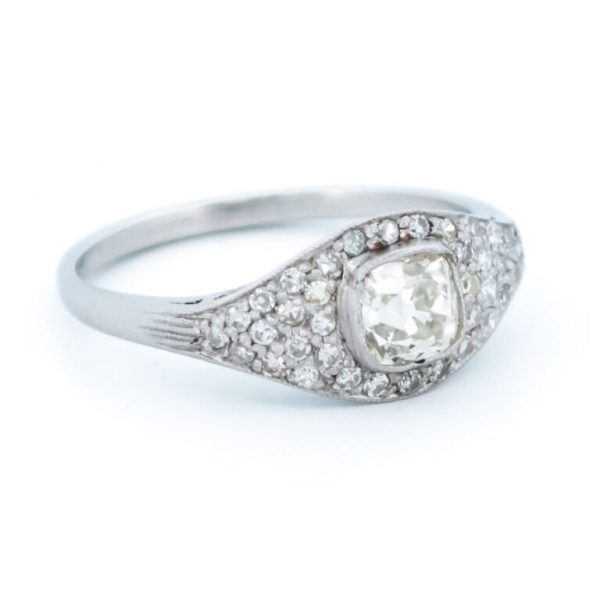 Vintage Cushion Cut Diamond Platinum Ring, 0.92ct