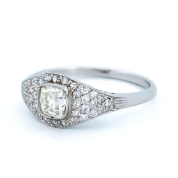 Vintage Cushion Cut Diamond Platinum Ring, 0.92ct