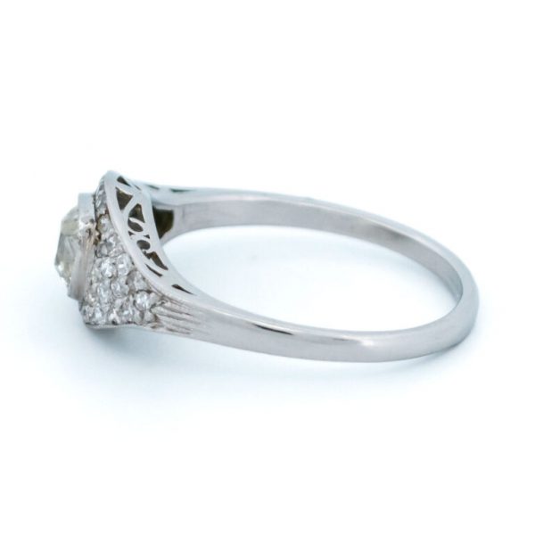 Vintage Cushion Cut Diamond Platinum Ring, 0.92ct