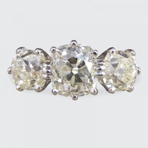 Vintage Old Cushion Cut 3.00ct Diamond Three Stone Ring