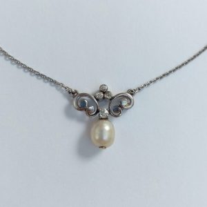 Vintage Pearl and Diamond Pendant Necklace