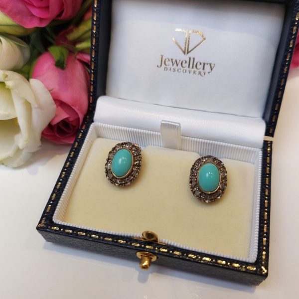 Vintage Turquoise Diamond Earrings 2