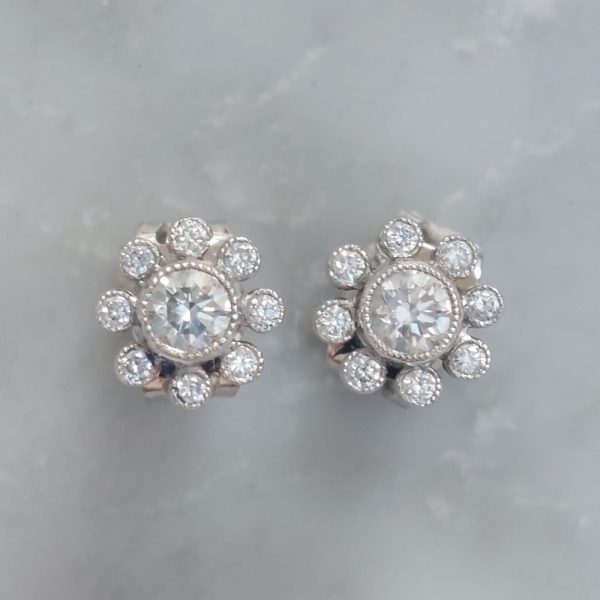 0.45ct Diamond Millegrain Set Cluster Stud Earrings