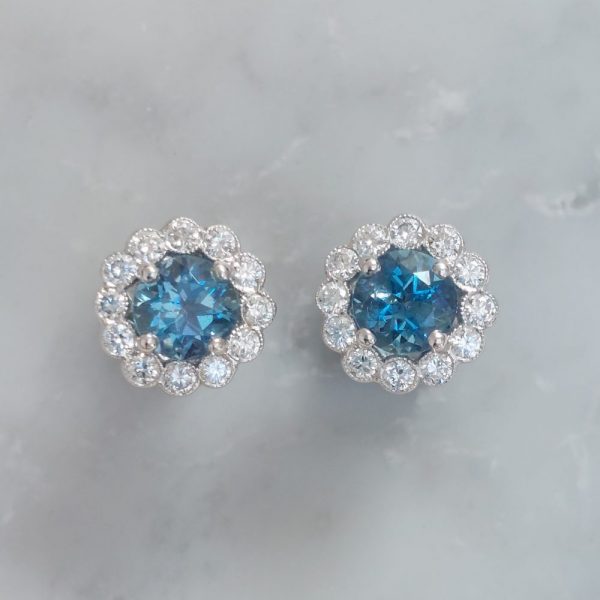 1.20ct Aquamarine and Diamond Cluster Stud Earrings