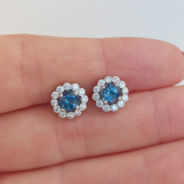 1.20ct Aquamarine and Diamond Cluster Stud Earrings