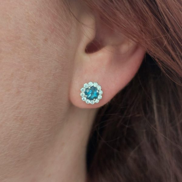 1.20ct Aquamarine and Diamond Cluster Stud Earrings