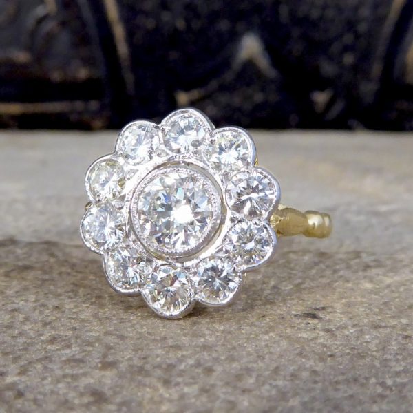 1.85ct Diamond Daisy Halo Cluster Ring