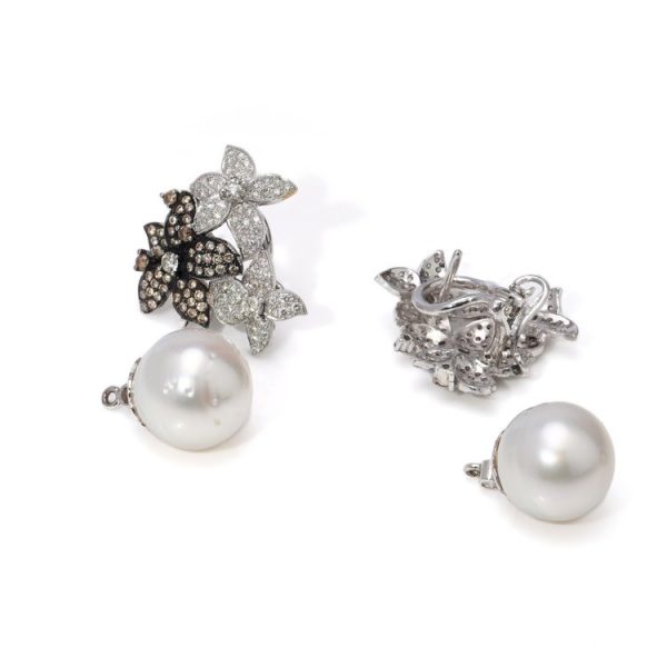 Vintage Pearl Diamond Cluster Day and Night Earrings 5 carats