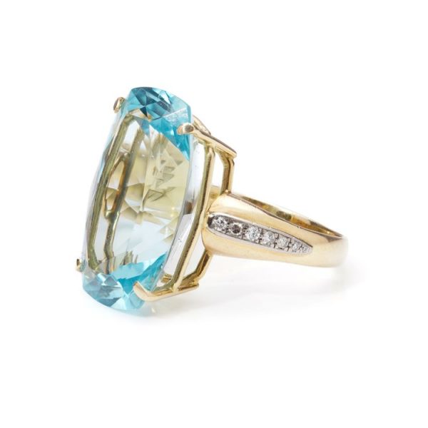 Large Aquamarine Ring with Diamonds