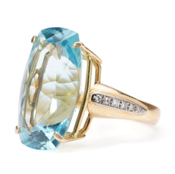 Large Aquamarine Ring with Diamonds