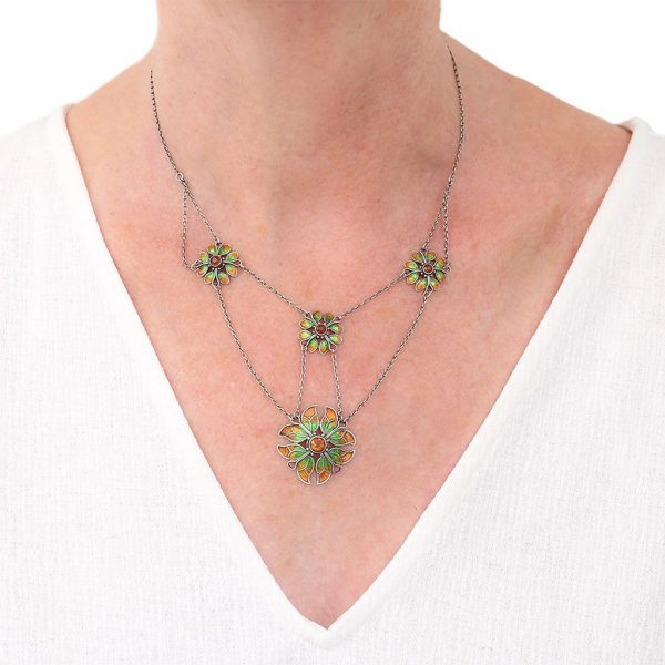 Liberty and Co Arts and Crafts Citrine and Enamel Necklace