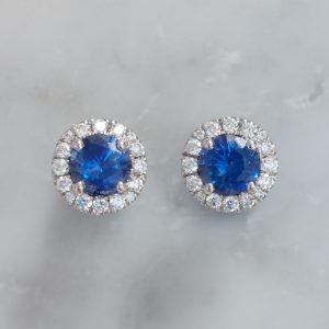 2.10ct Sapphire and Diamond Cluster Stud Earrings