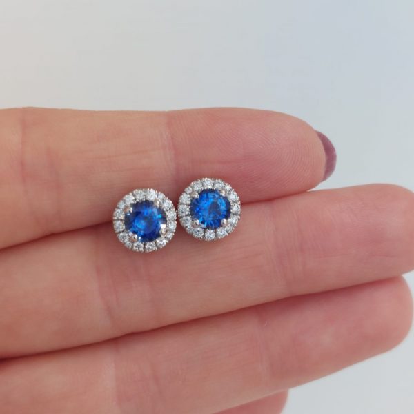 2.10ct Sapphire and Diamond Cluster Stud Earrings