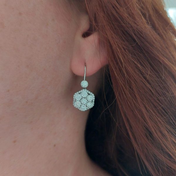 Platinum Diamond Cluster Drop Earrings diamond total 3.45 carats
