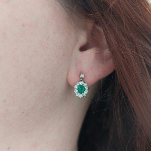 Emerald and Diamond Cluster Earrings
