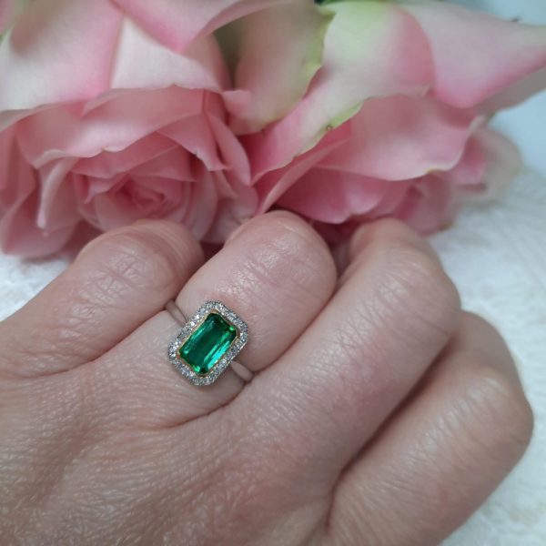 Art Deco 1ct Colombian Emerald and Diamond Plaque Cluster Ring