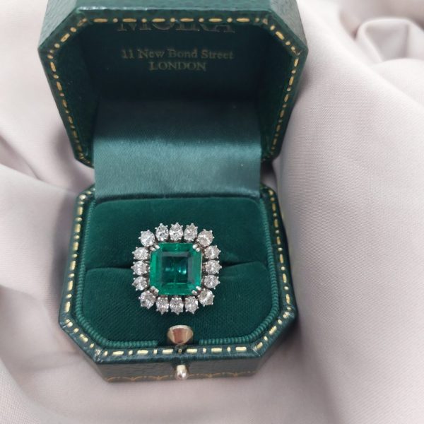 4.44ct Zambian Emerald and 2ct Marquise Diamond Cocktail Ring