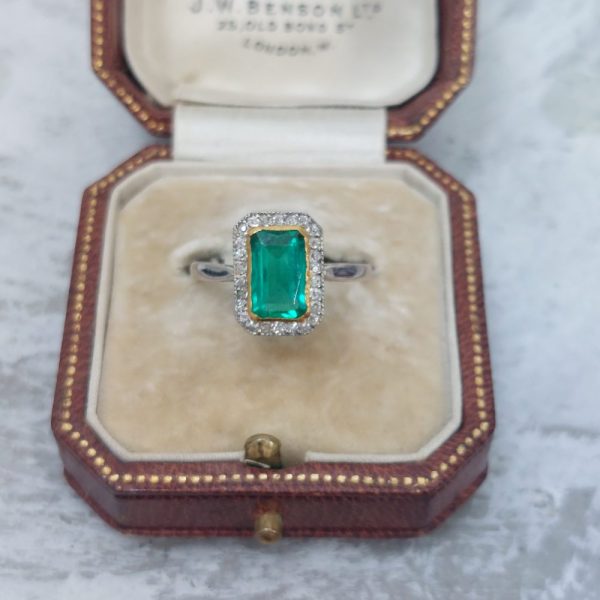 Art Deco Emerald and Diamond Cluster Ring