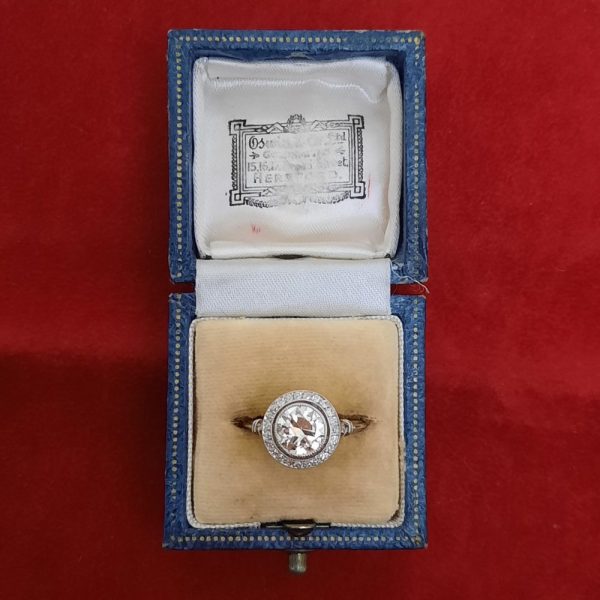 Antique 1.50ct Old European Cut Diamond Halo Cluster Ring in Platinum