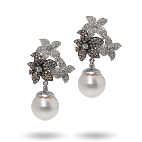 Vintage South Sea Pearl and Diamond Day and Night Earrings