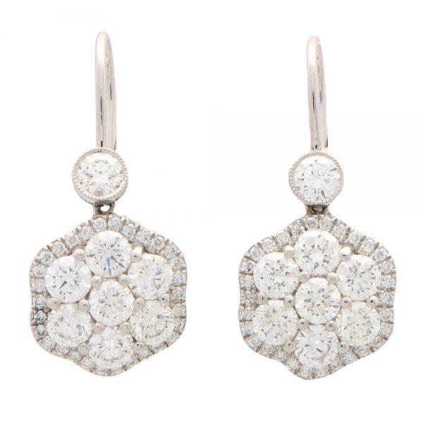 Diamond Cluster Drop Earrings, 3.45 carat total