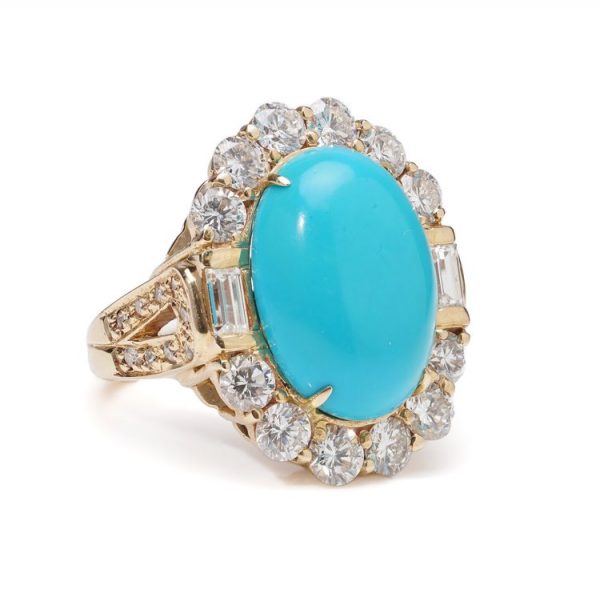 Vintage French Turquoise and Diamond Cluster Dress Ring