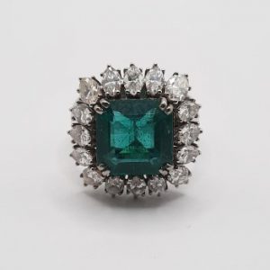 4.44ct Zambian Emerald and Marquise Diamond Cluster Ring