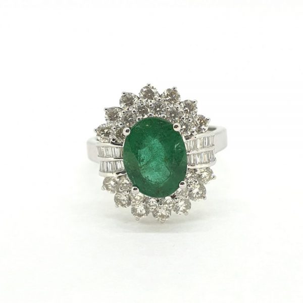 2.49ct Emerald and Diamond Double Cluster Ring