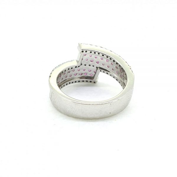 18ct White Gold Pink Sapphire and Diamond Crossover Dress Ring