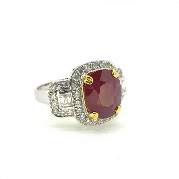 4.08ct Madagascan Ruby and Diamond Cluster Ring with certificate