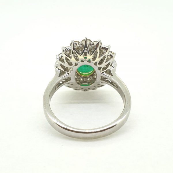 2.49ct Emerald and Diamond Double Cluster Ring 18ct white gold pierced under gallery
