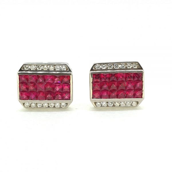 French Cut Ruby and Diamond Cufflinks