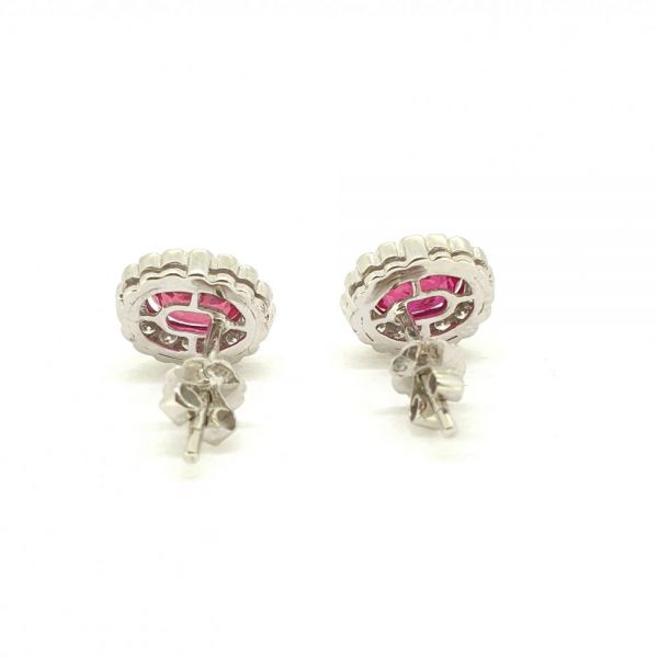 Oval Ruby and Diamond Cluster Earrings 1.63 carats