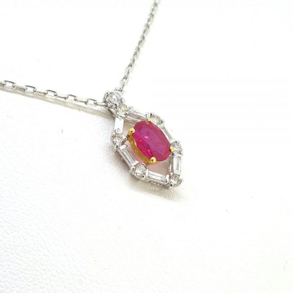 Contemporary Ruby and Diamond Cluster Pendant with Chain
