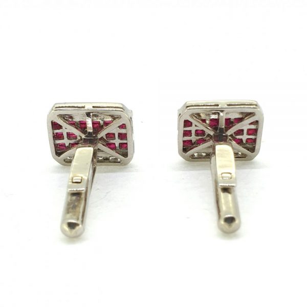 French Cut Ruby Cufflinks with diamond borders