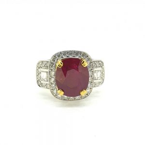 Certified 4ct Madagascar Ruby and Diamond Dress Ring