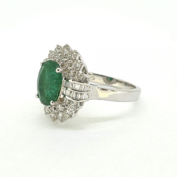 Oval Emerald and Diamond Double Cluster Ring