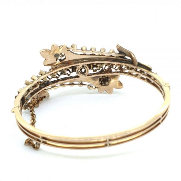 Antique Victorian Gold Bangle with Rose Cut Diamond Diamonds