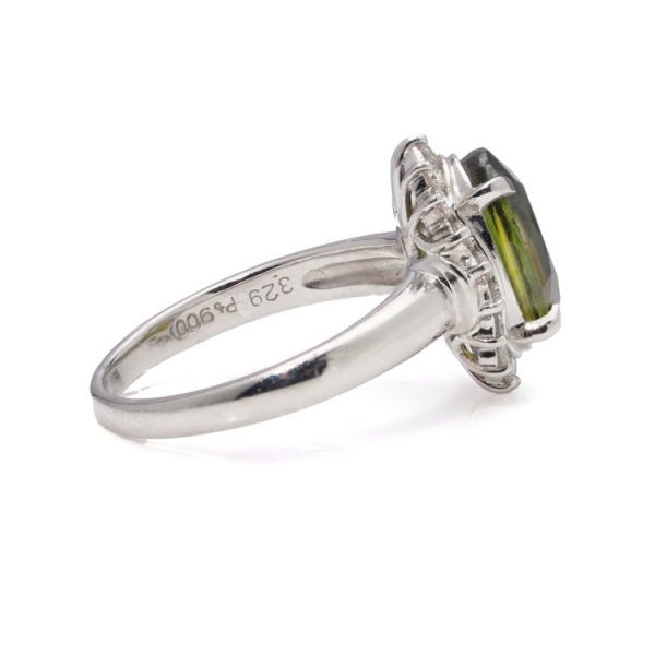 Peridot and Diamond Cluster Ring Platinum