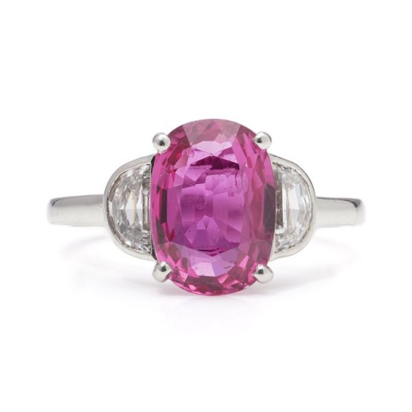 2.50ct Natural Ruby and Half Moon Diamond Trilogy Ring in Platinum