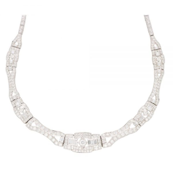 Art Deco Style 8cts Diamond Panel Necklace Platinum