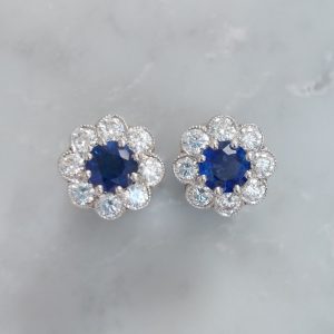 Antique Style 1.45ct Sapphire and Diamond Cluster Stud Earrings